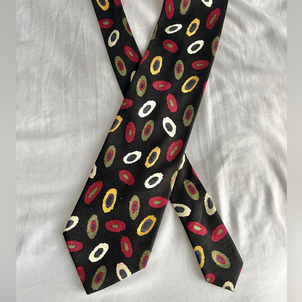 BOSS HUGO BOSS 1990s Vintage 100%‎ Silk Abstract Olive Print Tie